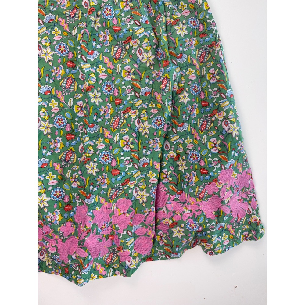 Boden Green Floral Summer Sleeveless Midi Dress Pink Embroidered Hem Womens 10 - Picture 6 of 12